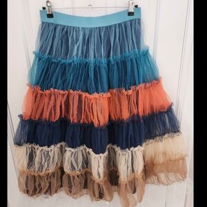 SHEIN Teal, Orange, Navy & Cream Layered Ruffled Skirt